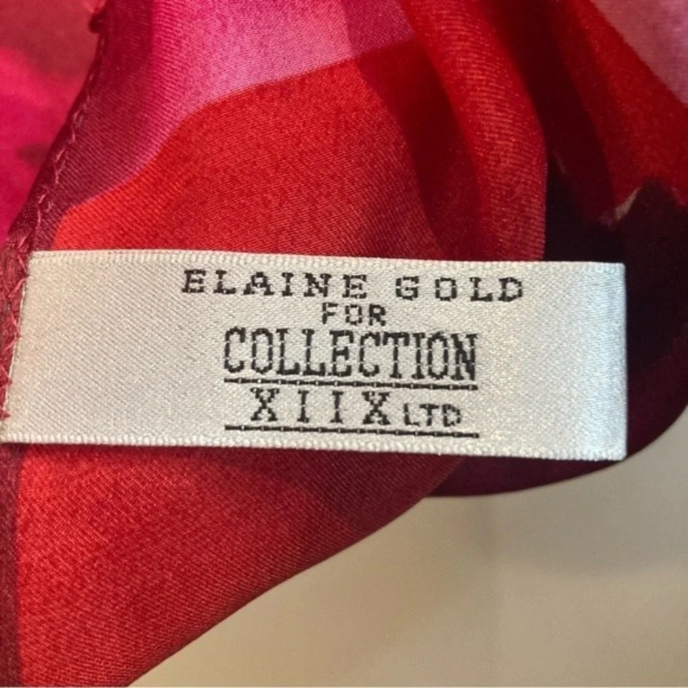 Red Floral Silk Scarf with Pink Bloom Print